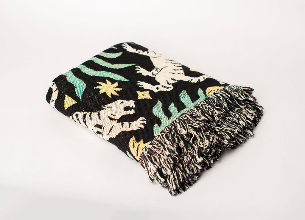 Leona — Verdant Colorway - Woven Blanket with Fringe, USA Made