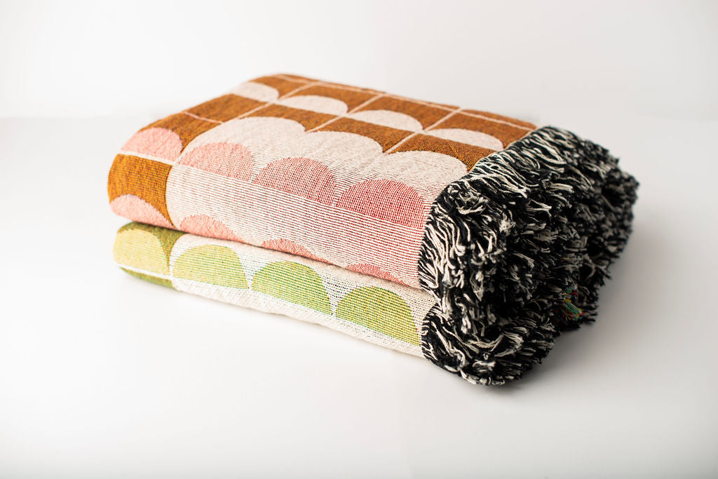 Quinn — Blush Colorway - Woven Blanket with Fringe, USA Made