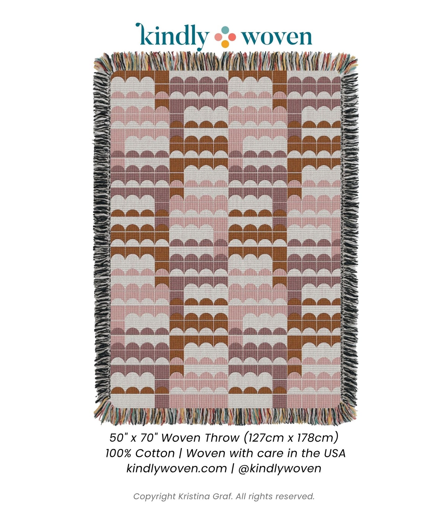 Quinn — Blush Colorway - Woven Blanket with Fringe, USA Made