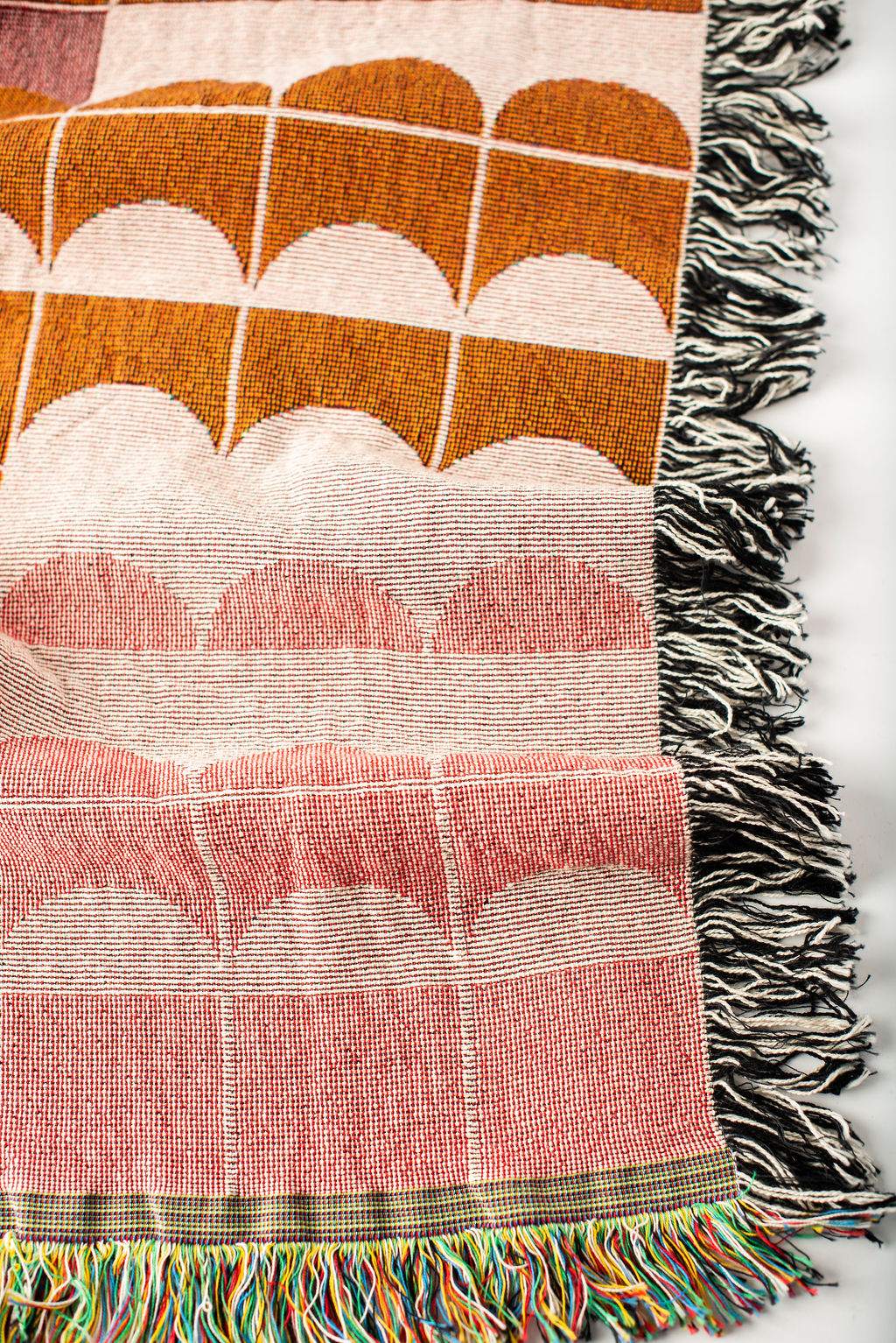 Quinn — Blush Colorway - Woven Blanket with Fringe, USA Made
