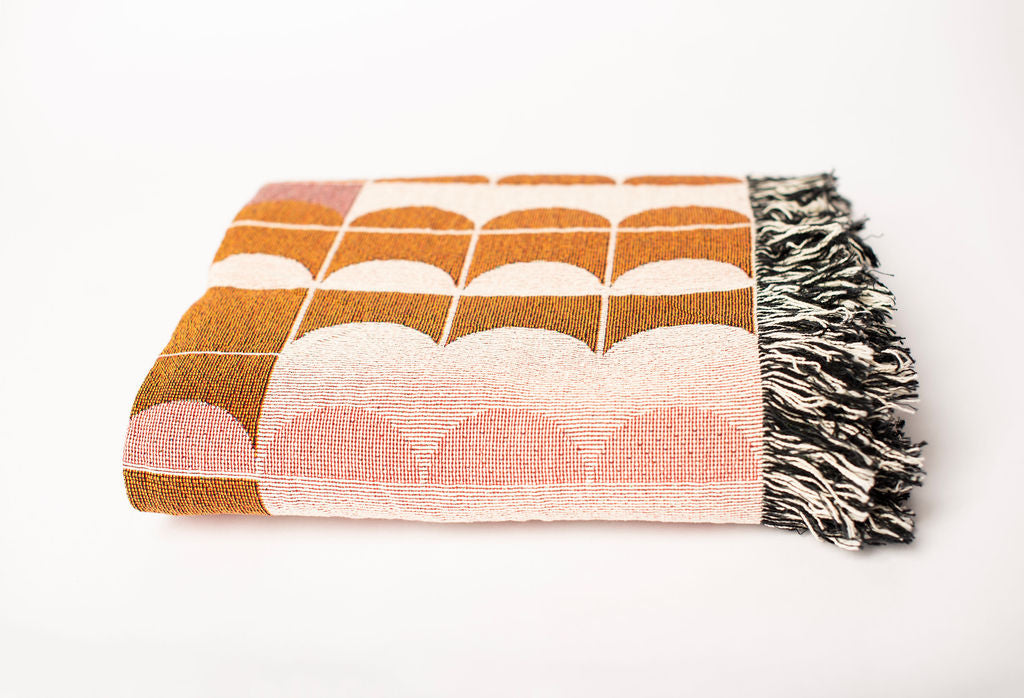 Quinn — Blush Colorway - Woven Blanket with Fringe, USA Made