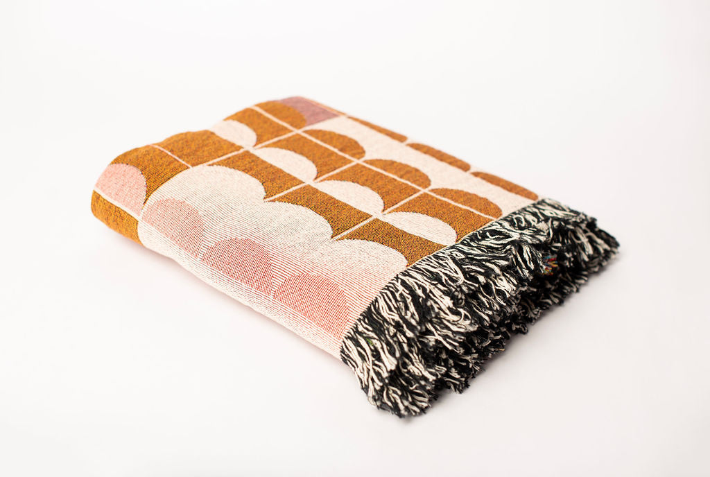 Quinn — Blush Colorway - Woven Blanket with Fringe, USA Made