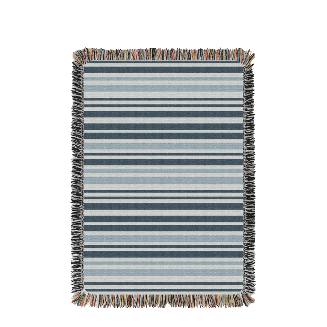 Coastal Stripe Jacquard Throw Blanket with Fringe, 100% Cotton, Made in USA