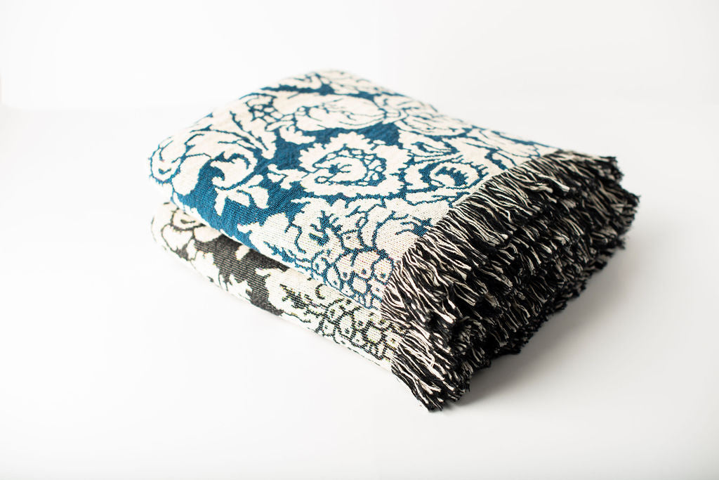 Verona — Cerulean Colorway - Woven Blanket with Fringe, USA Made