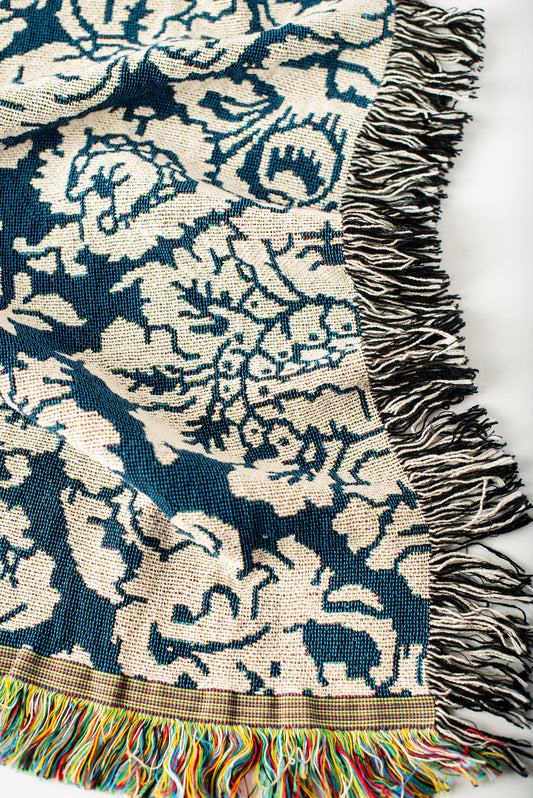 Verona — Cerulean Colorway - Woven Blanket with Fringe, USA Made