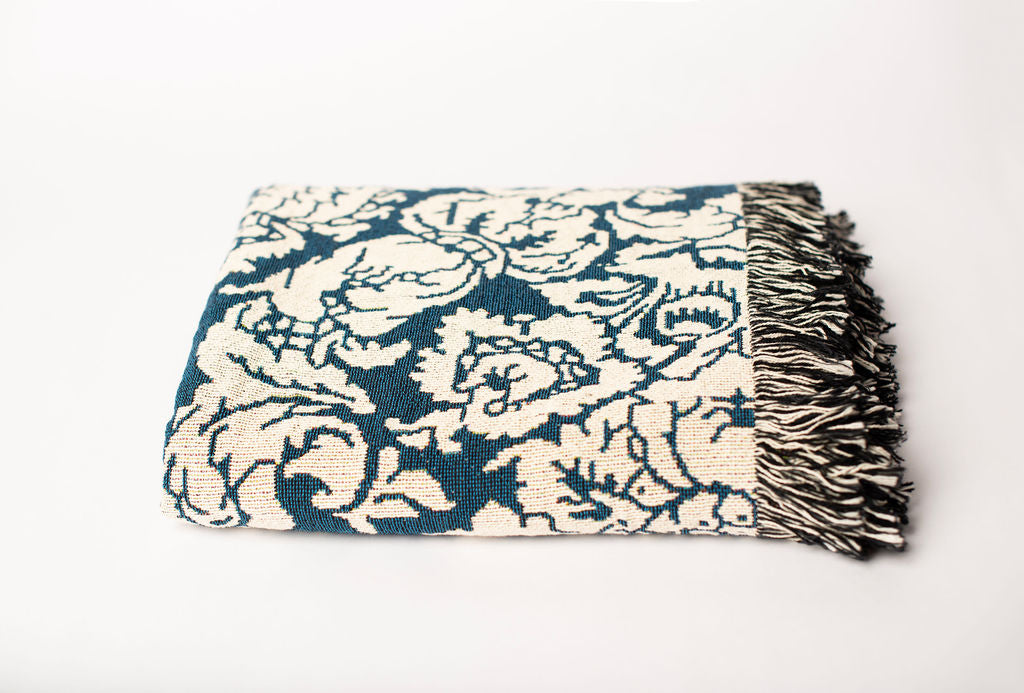 Verona — Cerulean Colorway - Woven Blanket with Fringe, USA Made