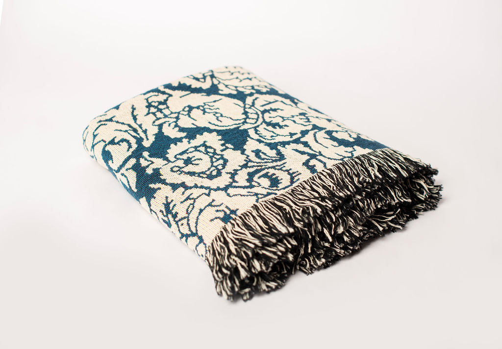 Verona — Cerulean Colorway - Woven Blanket with Fringe, USA Made