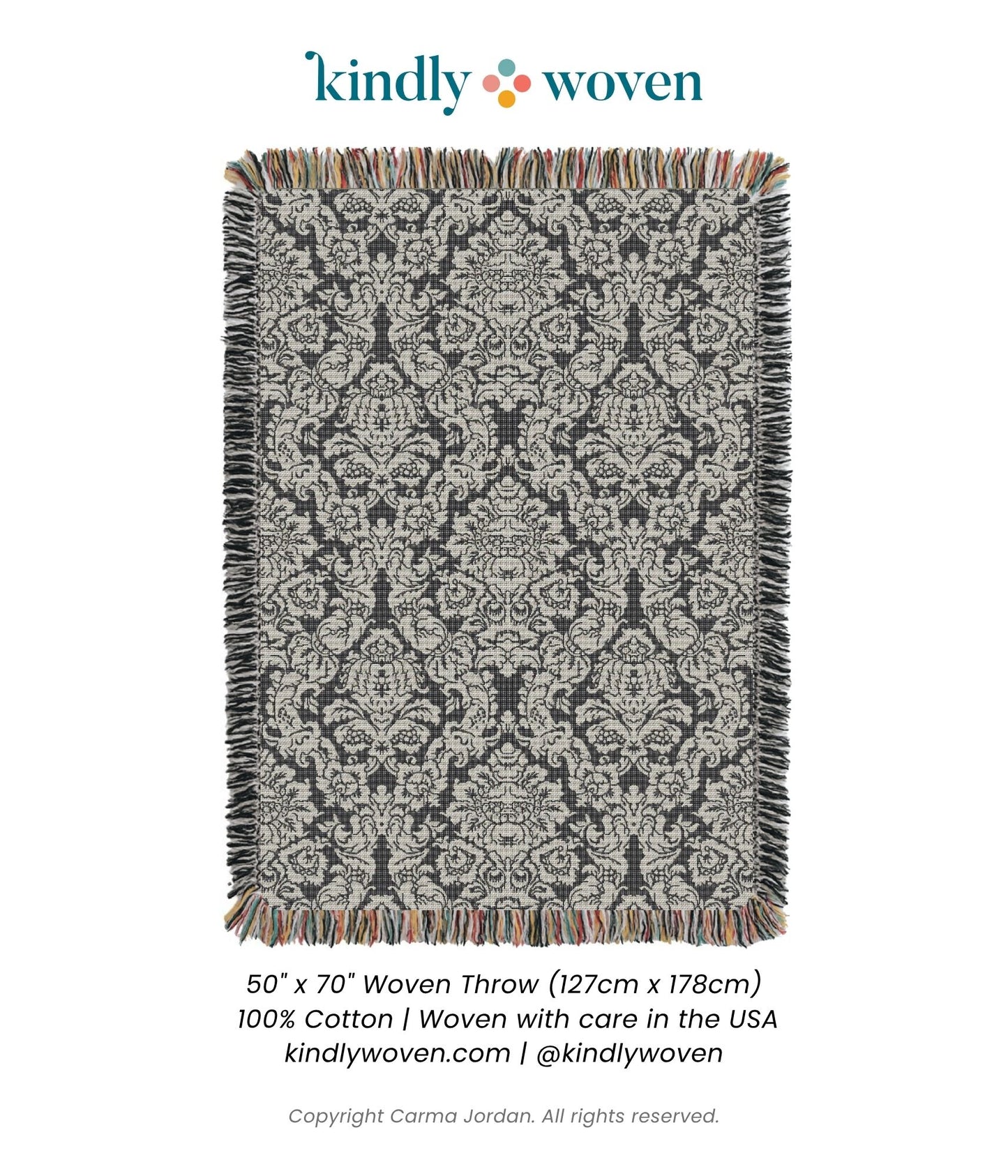 Verona — Smoke Colorway - Woven Blanket with Fringe, USA Made