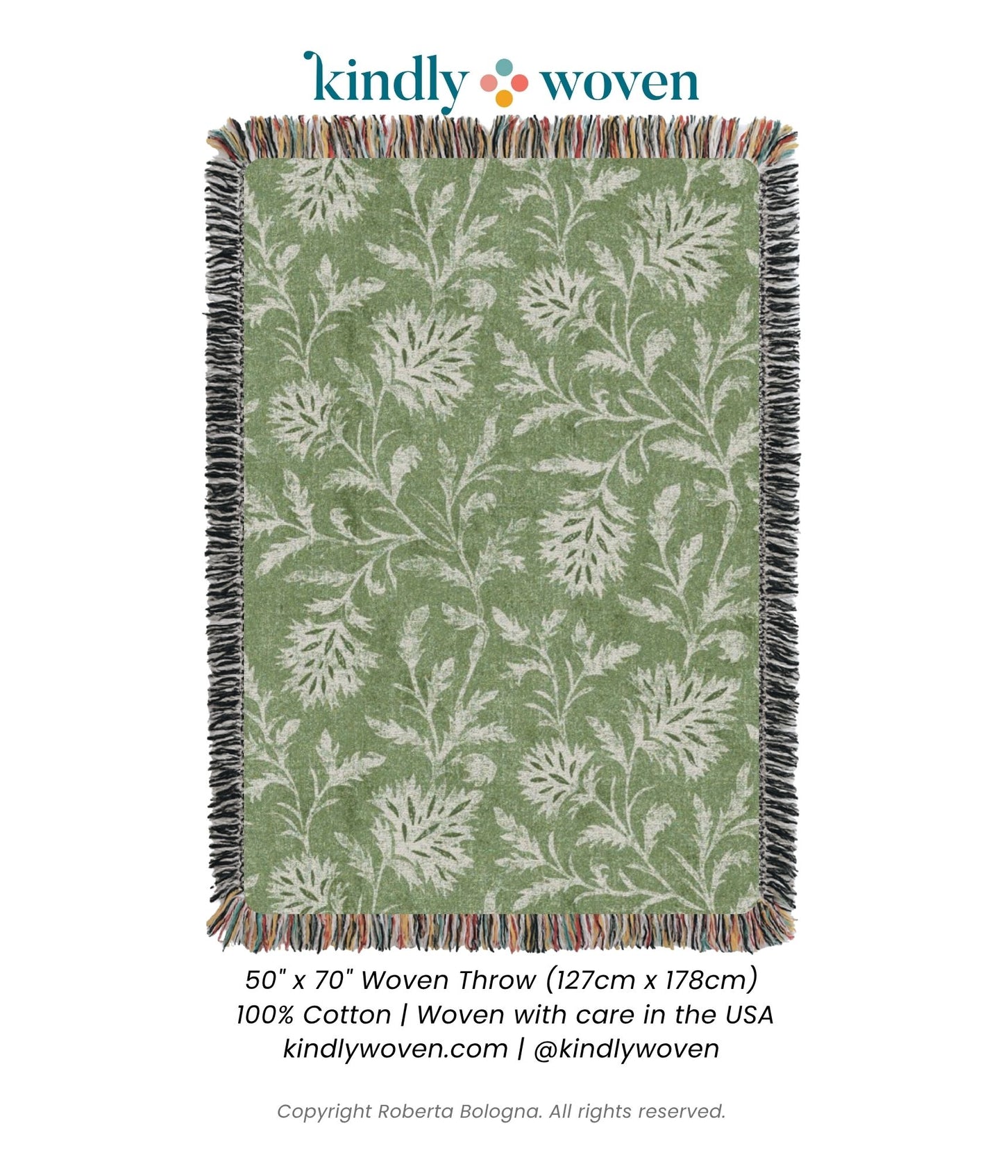 Willa — Fern Colorway - Woven Blanket with Fringe, USA Made