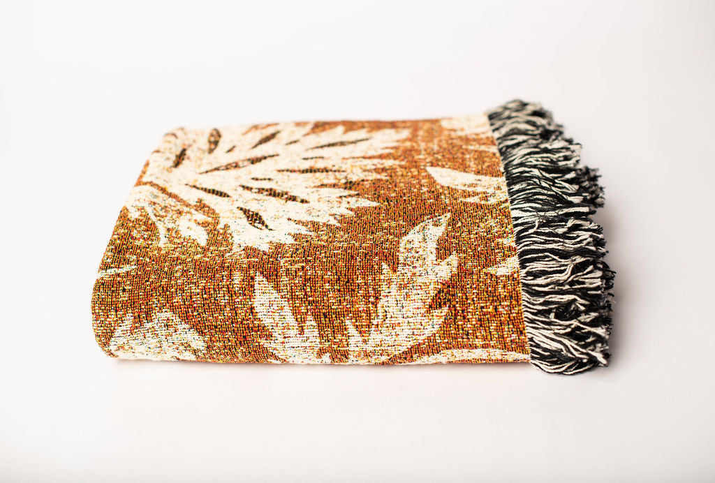 Willa — Umber Colorway -  Woven Blanket with Fringe, USA Made