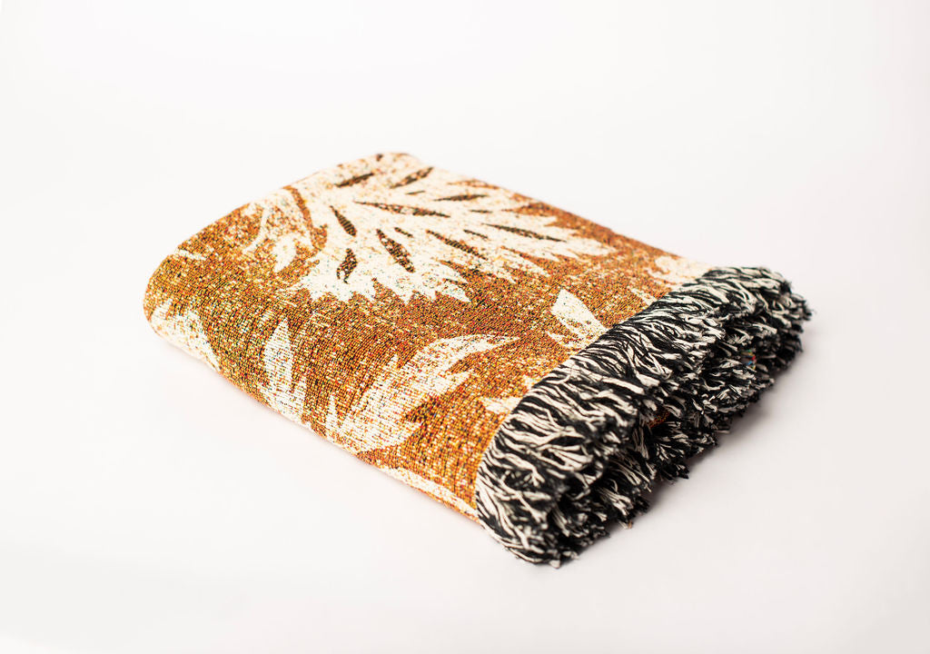 Willa — Umber Colorway -  Woven Blanket with Fringe, USA Made