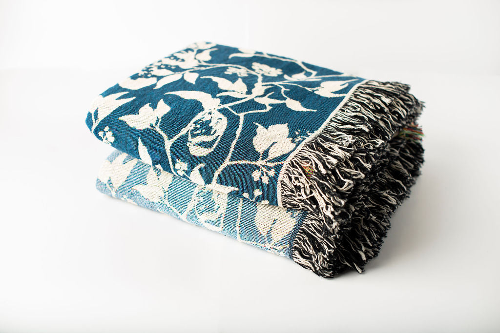 Wren — Chambray Colorway - Woven Blanket with Fringe, USA Made