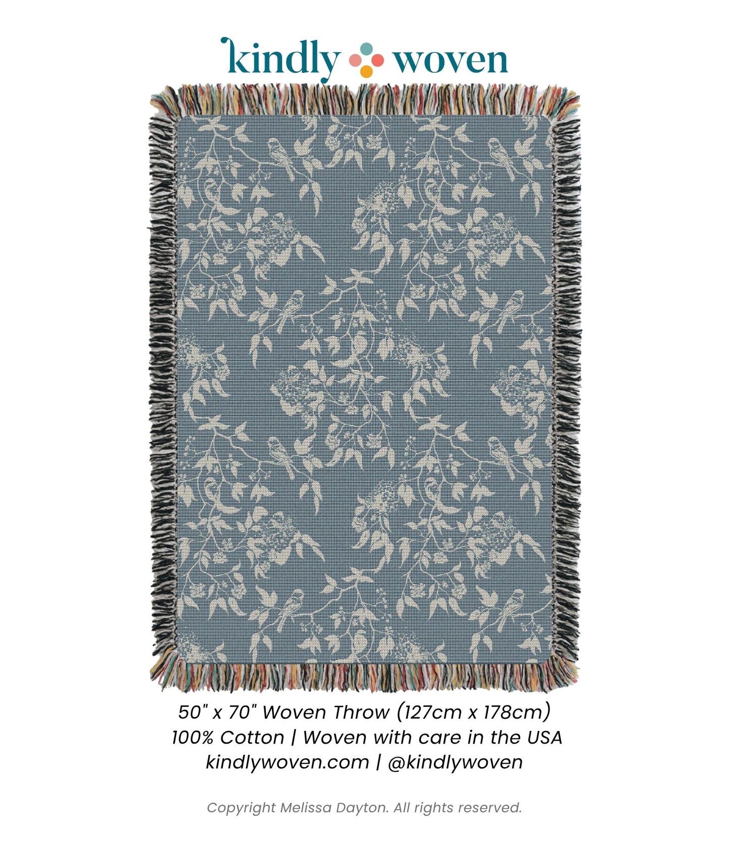 Wren — Chambray Colorway - Woven Blanket with Fringe, USA Made