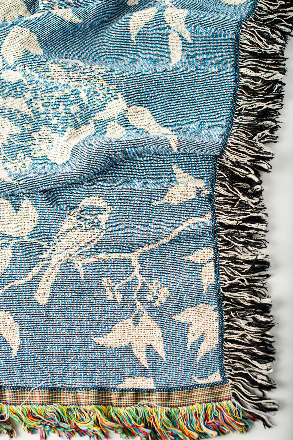 Wren — Chambray Colorway - Woven Blanket with Fringe, USA Made