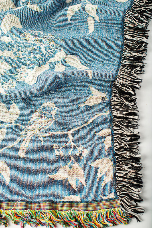 Wren — Chambray Colorway - Woven Blanket with Fringe, USA Made