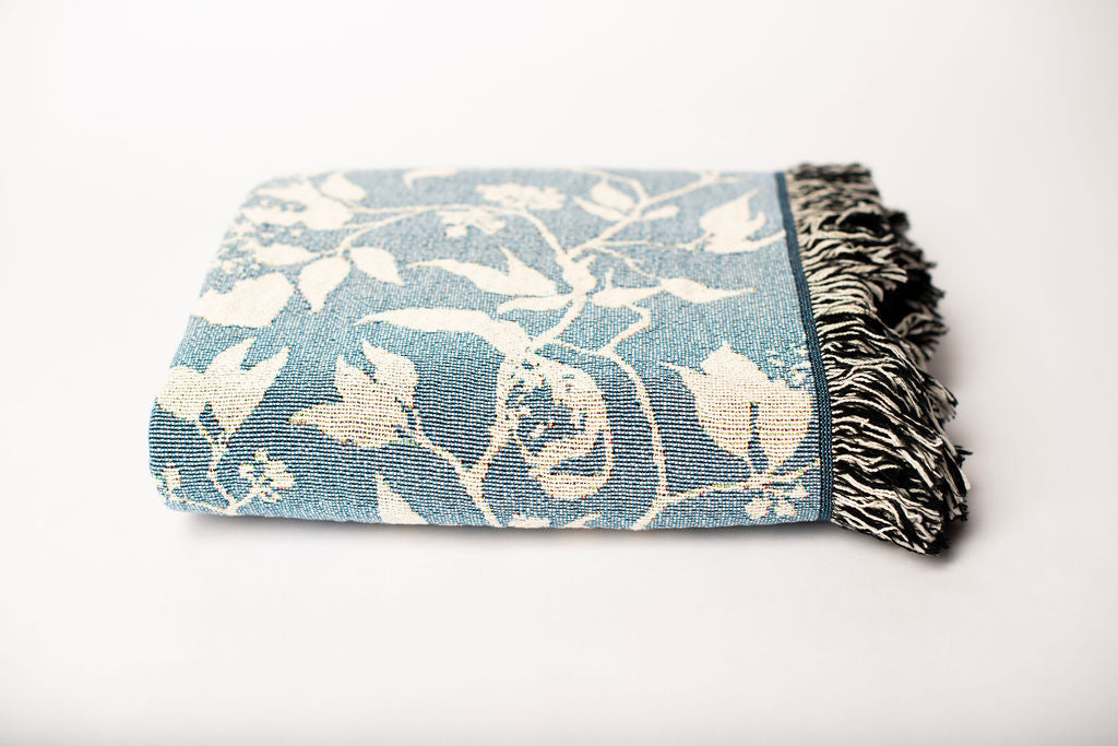 Wren — Chambray Colorway - Woven Blanket with Fringe, USA Made