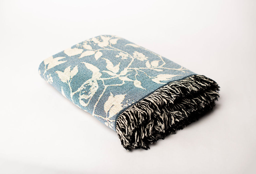 Wren — Chambray Colorway - Woven Blanket with Fringe, USA Made