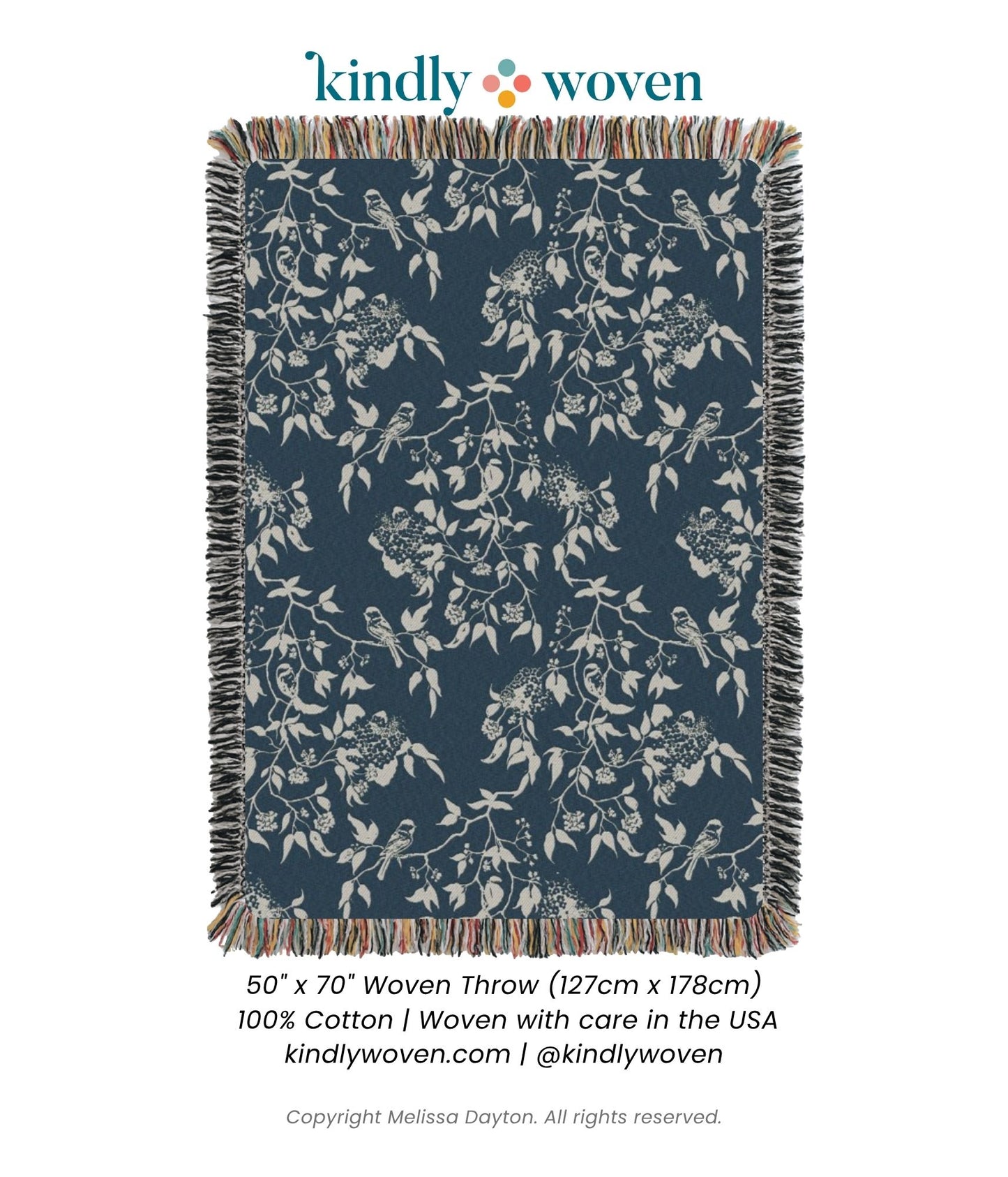Wren — Tidesong Colorway - Woven Blanket with Fringe, USA Made