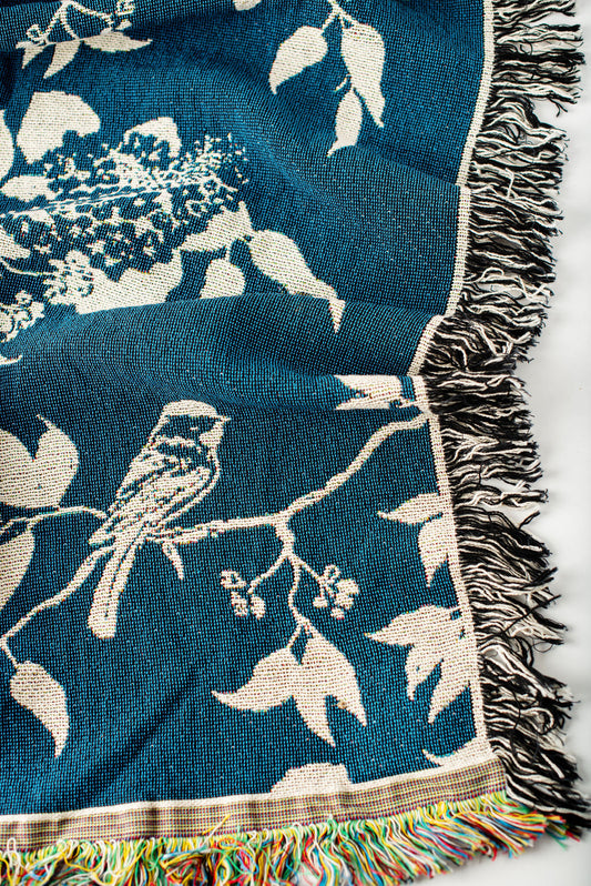 Wren — Tidesong Colorway - Woven Blanket with Fringe, USA Made