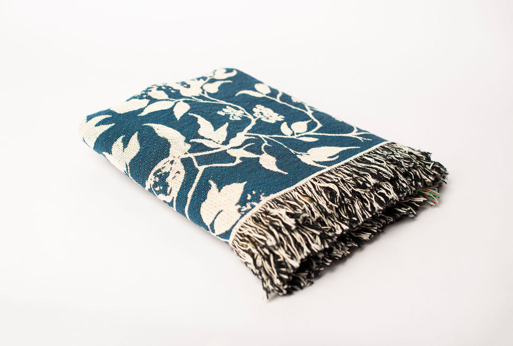 Wren — Tidesong Colorway - Woven Blanket with Fringe, USA Made