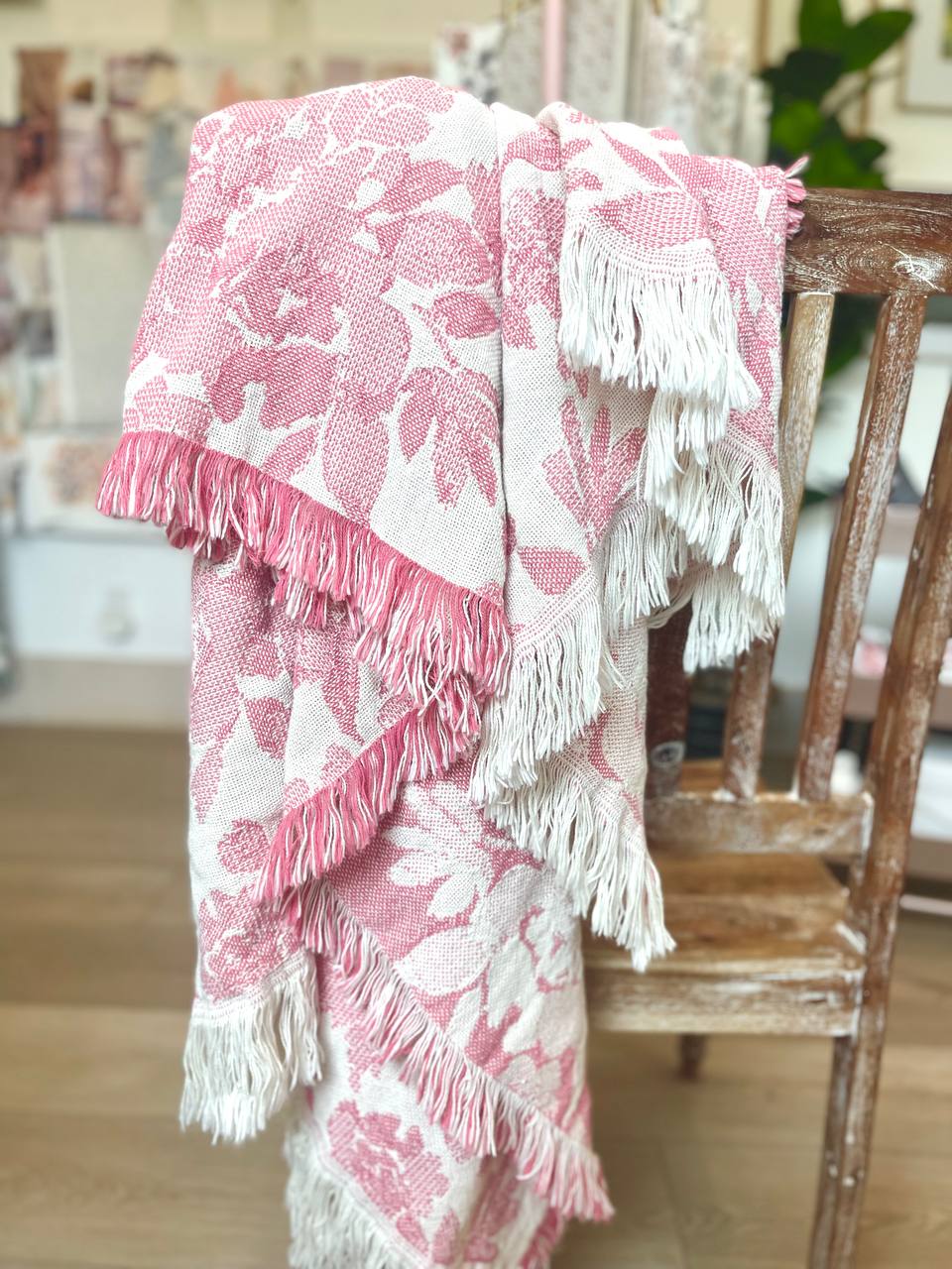 Peony Floral Jacquard Woven Throw Blanket, Reversible Cotton Throw, Made in USA | Indy Bloom Peony Petal
