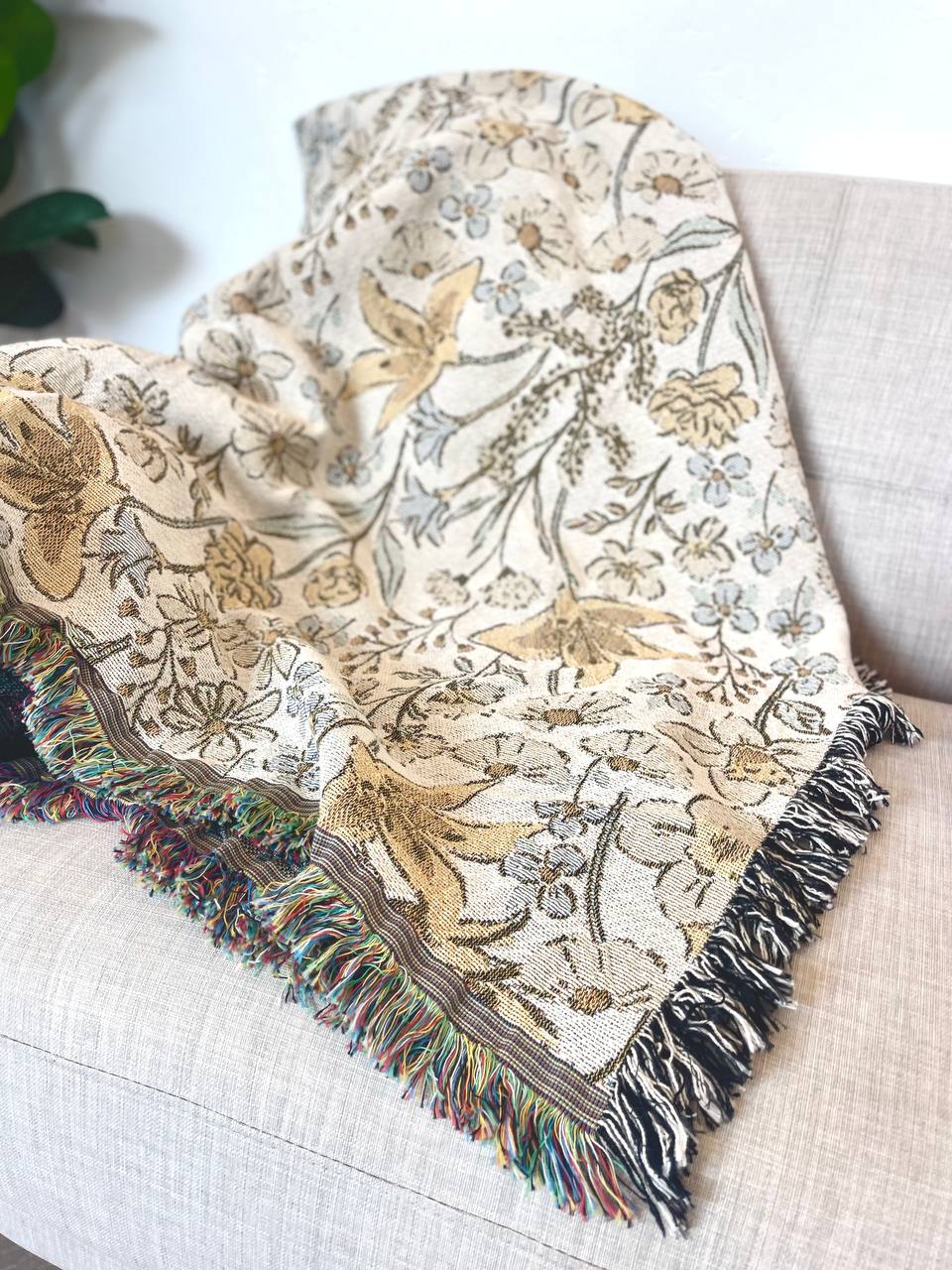 Lilly Floral Jacquard Woven Throw Blanket, Reversible Cotton Throw, Made in USA | Indy Bloom Lilly Rosewater