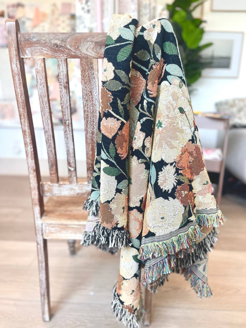Poppy Floral Jacquard Woven Throw Blanket, Reversible Cotton Throw, Made in USA | Indy Bloom Poppy Grove