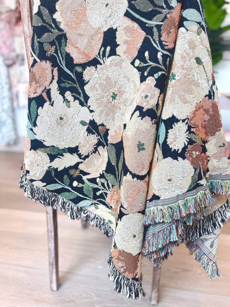 Poppy Floral Jacquard Woven Throw Blanket, Reversible Cotton Throw, Made in USA | Indy Bloom Poppy Grove